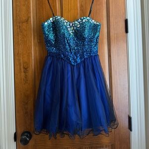 Blue Sequin Prom Dress
